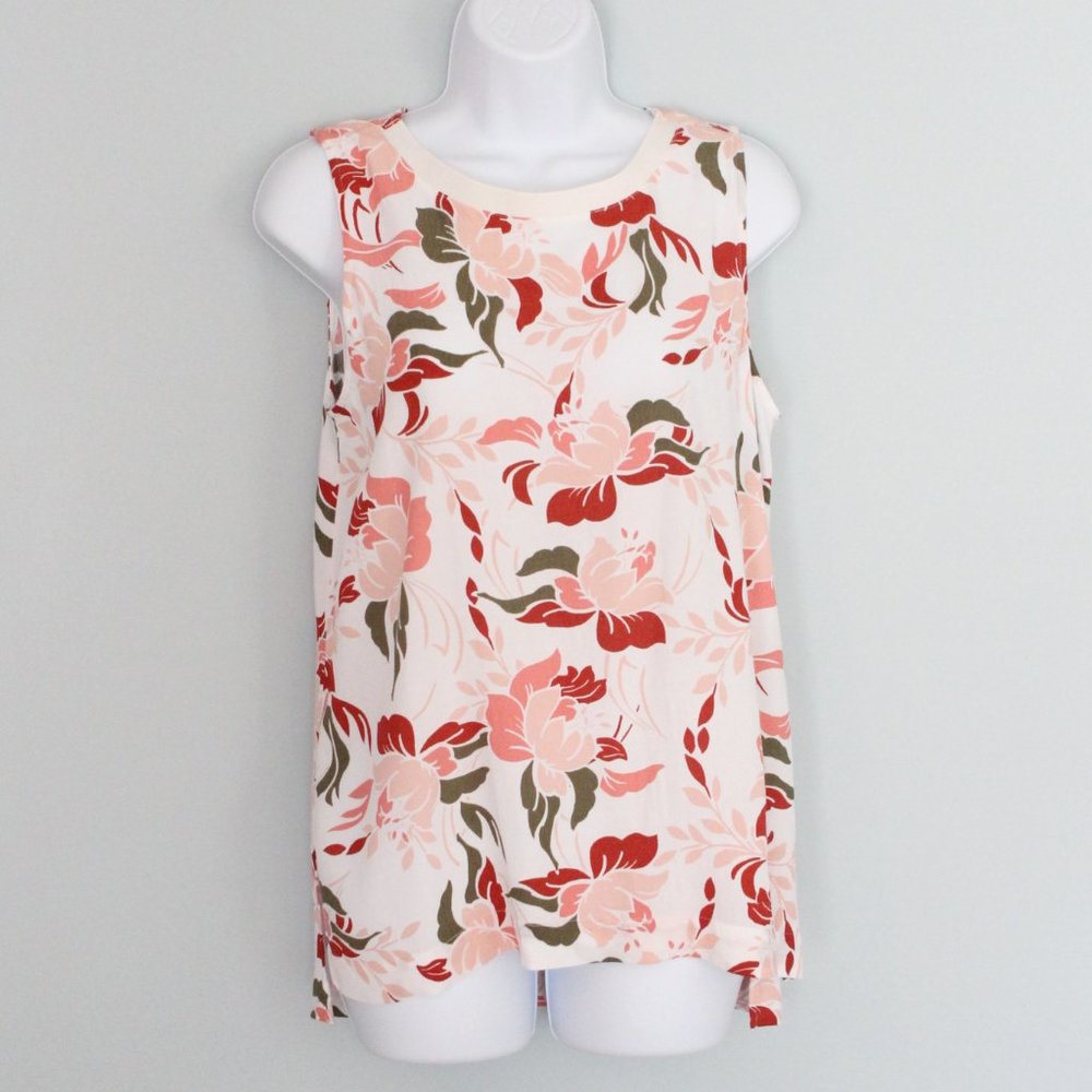 Loft Floral Tank Top Round Neck Size S Blouse